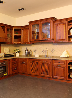 武汉不锈钢橱柜定制石英石中式实木整体古典厨房厨柜全屋定做家用