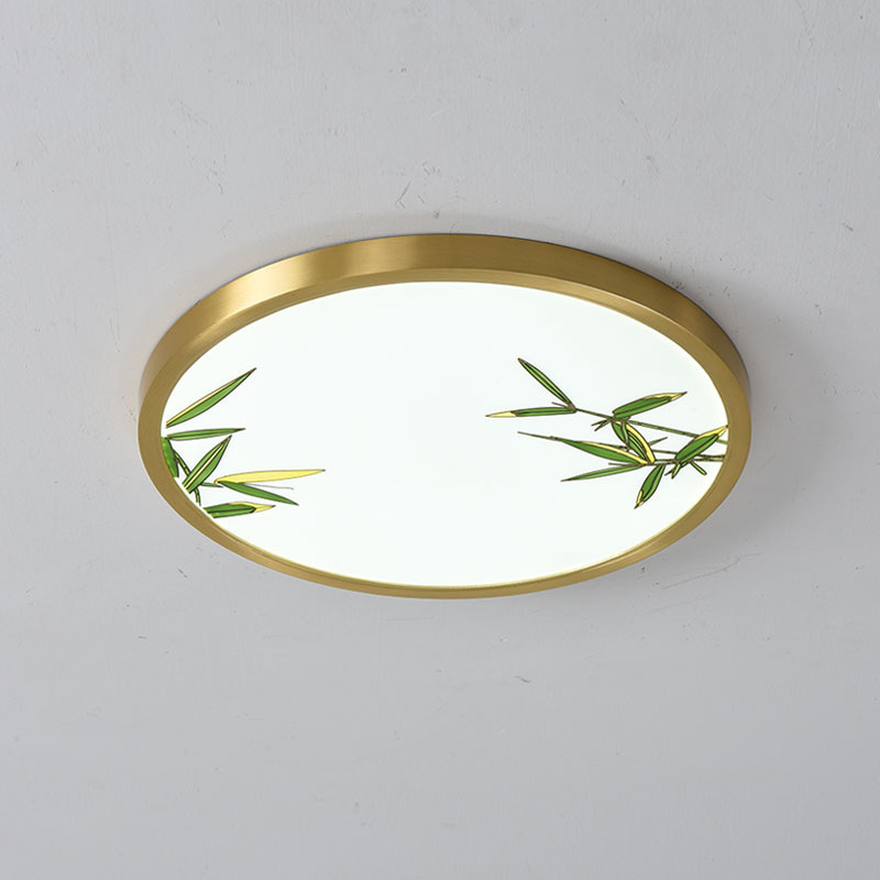全铜吸顶灯圆形珐琅彩卧室灯简约个性客厅玄关厨房阳台新中式灯