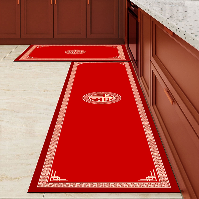 厨房地垫防滑防油福字新中式红色喜庆硅藻泥吸水l形专用免洗地毯