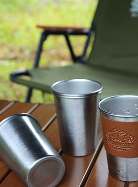 户外露营咖啡杯304不锈钢杯卷边水杯野餐隔热防烫茶水杯野营杯