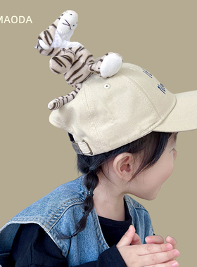 宝宝卡通帽子春秋季薄款男孩女童动物园鸭舌帽儿童老虎公仔棒球帽