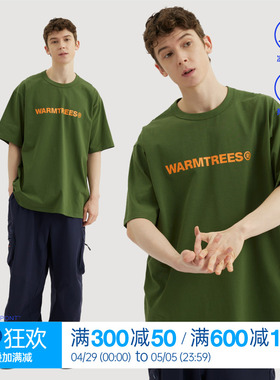 WARMTREES2024夏季新款品牌大写LOGO印花短袖男休闲宽松基础款T恤