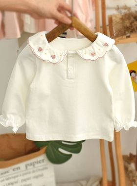 婴儿T恤秋装纯棉小女孩衣服洋气 宝宝上衣长袖百搭时髦女童打底衫