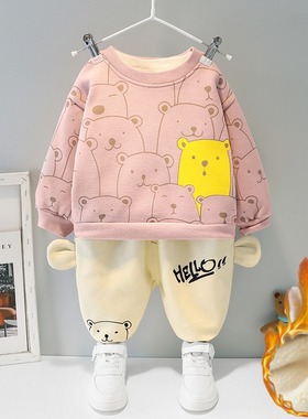 女宝宝秋冬装套装小童洋气新款2婴儿保暖衣服1-3岁男童加绒两件套