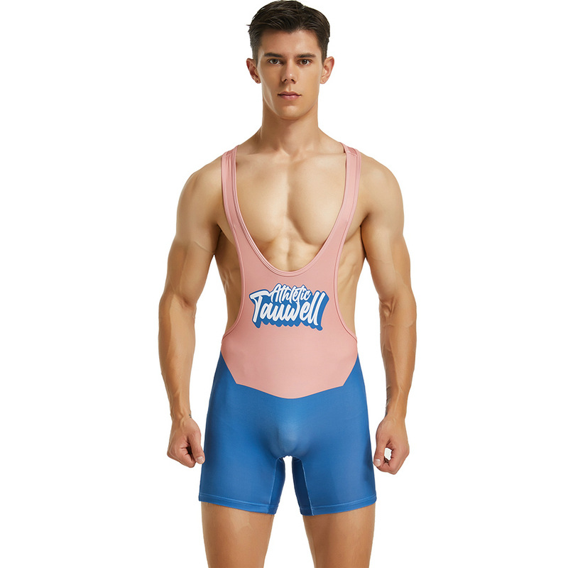 TAUWELL新款男士高弹力背心摔跤服男健身游泳鲨鱼裤厂家生产直销