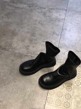 靴子女短靴2022秋季新款时尚英伦风软皮面松糕厚底中跟骑士靴单靴