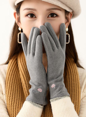 春秋手套女士户外骑行开车单层可爱韩版晨练薄款冬季德绒保暖手套