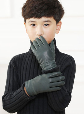 儿童真皮手套女童加绒2023冬季男童保暖加厚中小童学生羊皮手套