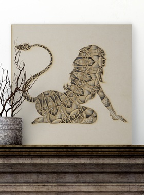 梯木叠雕-狮王|创意墙面家居软装饰立体工艺术木质北欧壁饰礼品画
