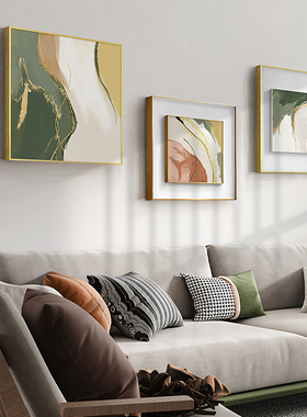 流彩华光 现代轻奢装饰画客厅沙发背景墙画创意三联抽象绿色挂画