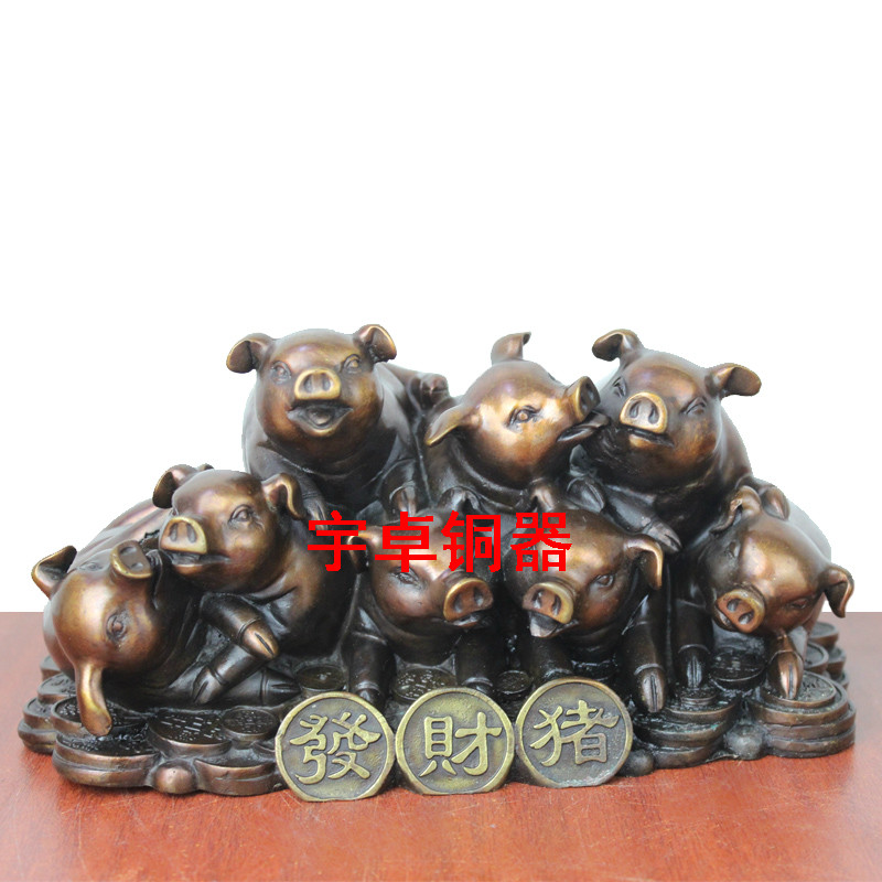 宇卓铜器 纯铜猪 黄铜猪 八只猪 家居装饰 动物桌面工艺品摆件