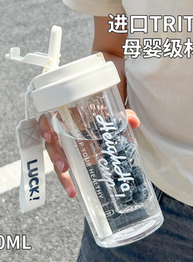 水杯2024新款女杯子设计感小众带吸管杯夏天高颜值tritan茶杯塑料