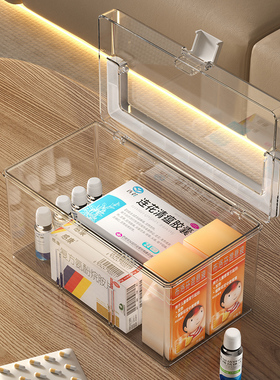 家用便携药箱家庭装医药箱大容量药物收纳盒透明分类医疗急救药盒