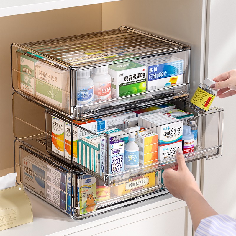 日本家用药箱家庭装抽屉式药物收纳盒大容量医药箱儿童药品小药盒