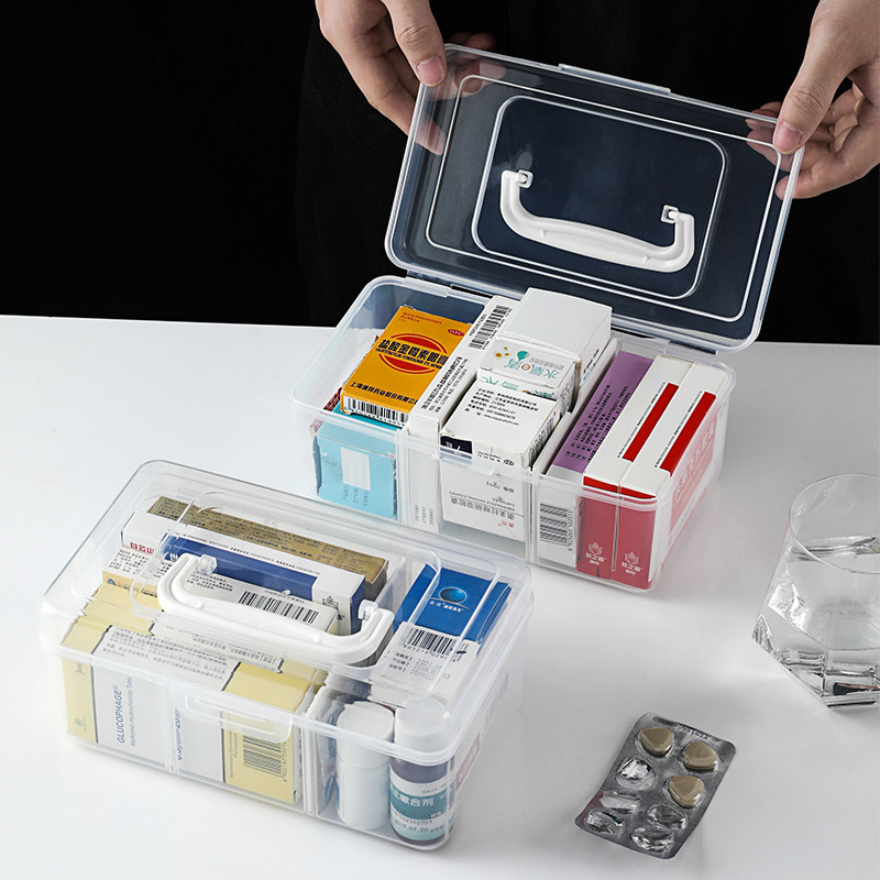 家用透明紧急医药箱 小型手提多用收纳盒 便携式医护箱药物整理盒