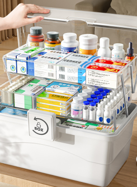 日本家用药箱家庭装药物收纳盒特大容量医药箱多层儿童药品小药盒