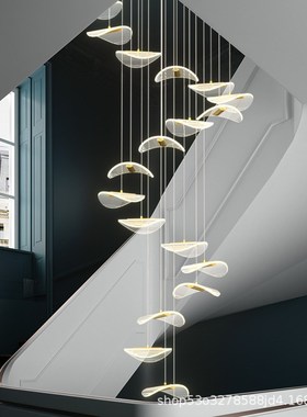 北欧中空复式楼长吊灯楼梯吊灯客厅灯现代简约大气轻奢艺术灯具