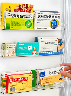 药物收纳盒大容量医药箱家用多层分格柜门壁挂式透明装药品置物架