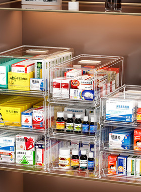 抽屉式药物收纳盒医药箱家庭装大号药品急救药盒收纳箱透明多层