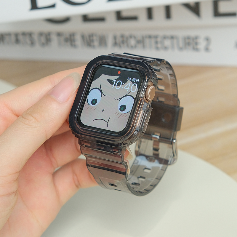 适用苹果apple watch8/9手表带iwatch7/6/5/se/3/4代s8一体硅胶透明手表s7保护套ultra男女款s6智能运动49mm