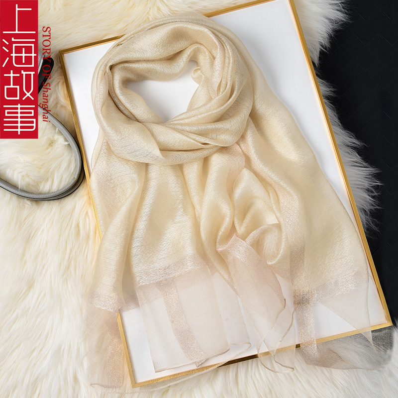 上海故事真丝丝巾女夏季高级感2024新款桑蚕丝围巾大牌时尚纱巾