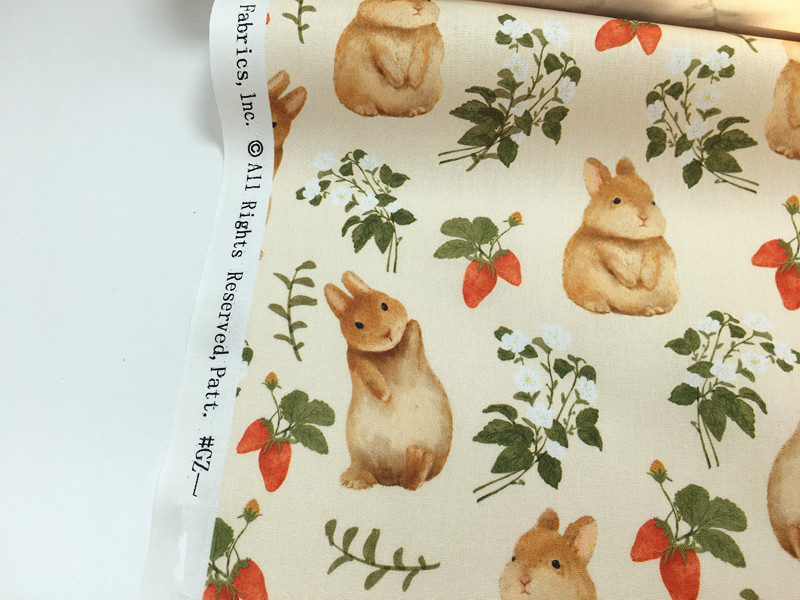 黄昏色底草莓兔子数码印花棉布 diy手工儿童连衣裙拼布发带口金包