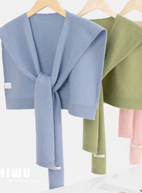 春秋100%羊毛小披肩外搭女夏季空调房高端纯色针织羊绒坎肩围巾