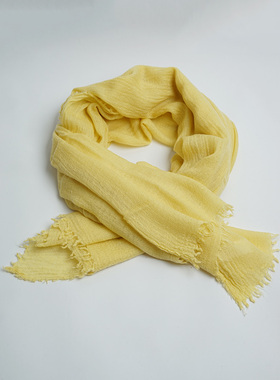 新款出口英国 优雅气质黄色围巾女秋冬 百搭羊毛混纺旅游纯色丝巾