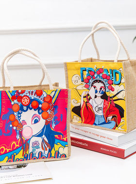 原创简约麻布包日韩女手提包包潮卡通文艺手拎零食袋环保饭盒包包