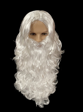 2017新款圣诞老人发套 白色胡子长卷假发舞会时尚动漫COS整顶假发