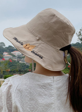 夏季渔夫帽女士大沿遮脸防晒帽子可折叠太阳帽防紫外线遮阳帽旅游