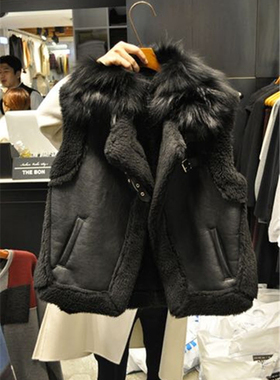 韩版2017秋冬季新款加厚羊羔毛外套上衣保暖鹿皮绒坎肩马甲女短款