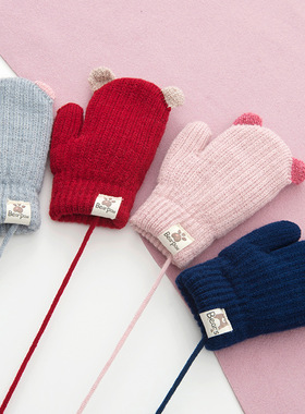 盛琦 儿童手套冬季男女童韩版学生卡通可爱小孩冬天针织手套