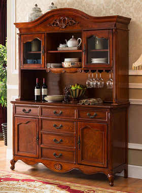 欧式餐边柜实木一体靠墙碗碟高酒柜美式轻奢新中式客厅厨房储物柜