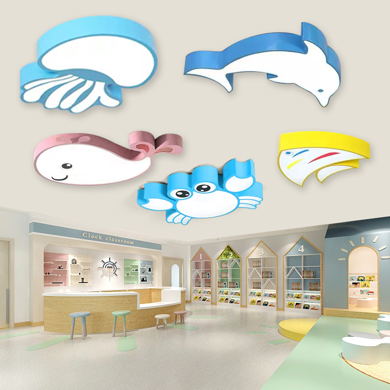 幼儿园教室吸顶灯母婴店早教中心创意卡通水母海豚螃蟹吊顶造型灯