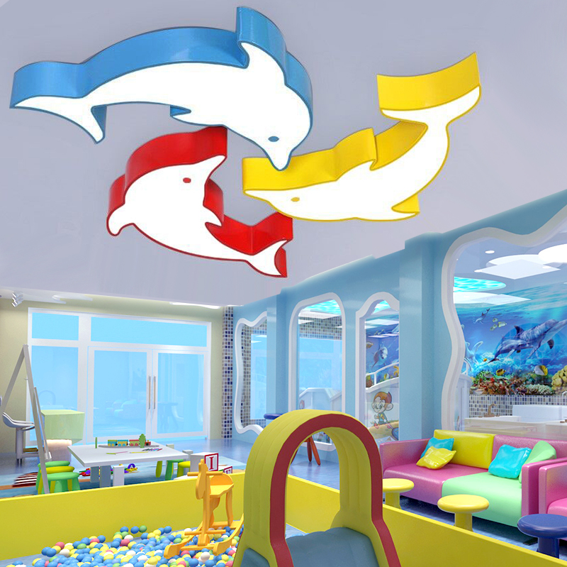 幼儿园教室吊灯创意卡通儿童led灯母婴店游乐场动物园海豚吸顶灯