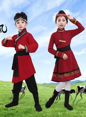 新款儿童蒙古舞蹈演出服女童少数民族服装蒙族白马舞大摆裙练功服