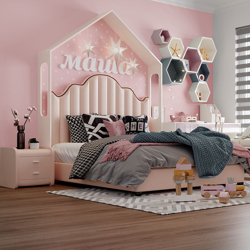 公主床现代简约皮床1.21.5米单人床美式儿童家具网红卧室少女床