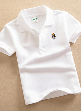 纯棉儿童短袖T恤白色中大童装女童男童夏装新款背心宝宝POLO衬衫