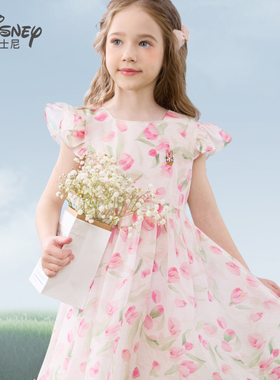 迪士尼女童连衣裙儿童裙子夏装新款公主裙薄款雪纺裙洋气碎花裙