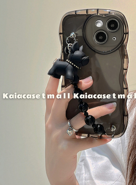 kaia 自制斗牛犬手链适用苹果13promax手机壳iphone13新款12透黑硅胶13pro女11创意x全包xr/xsmax防摔手机套
