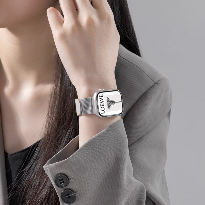适用iwatch8表带S9苹果S8手表S7米兰尼斯Applewatch9金属磁吸SE夏天7透气运动S6高级ultra女款创意男watchs
