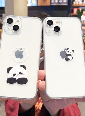 Panda可爱小熊猫创意适用iPhone14ProMax苹果13手机壳14Plus透明15硅胶XR情侣XS全包7/8plus软壳12男女6s防摔