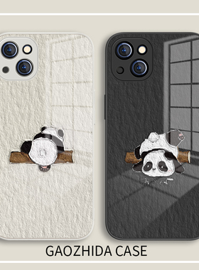 适用iphone13Pro手机壳15pro苹果14熊猫12promax可爱卡通xs油画xr简约11小众7玻璃8plus创意情侣x男女6套mini