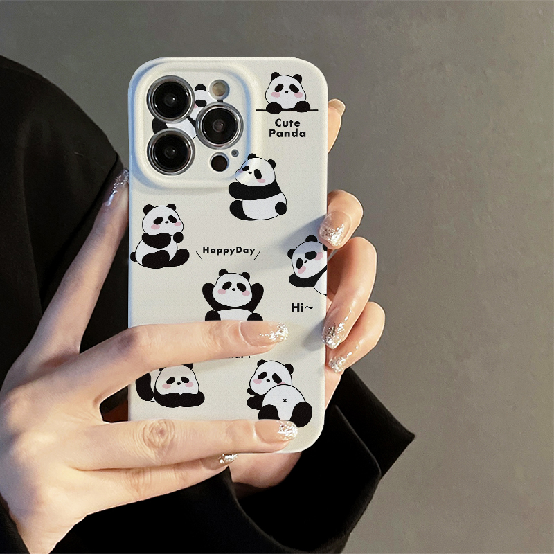 适用于iphone15promax苹果15手机壳11多只熊猫新款13/14pro的菲林壳xr网红情侣xs高级感12卡通创意个性防摔套