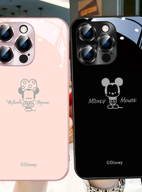迪士尼米奇苹果13手机壳新款iphone14promax正版授权14的情侣简约12卡通创意plus米妮带镜头膜11时尚玻璃pro