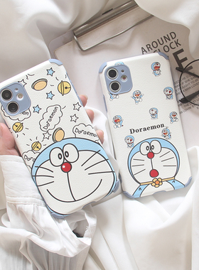 卡通可爱机器猫适用iPhone11手机壳12浮雕XR苹果7情侣8P软套XSMAX
