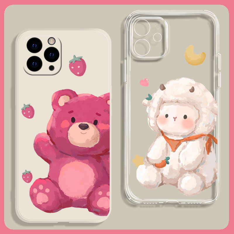 可爱小熊适用苹果13promax手机壳iphone12小米11华为P50透明情侣