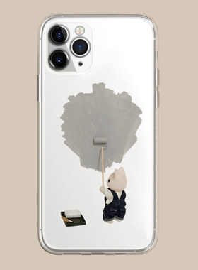 新款可爱苹果14promax艺术闺蜜情侣趣味萌系刷墙小熊适用iphone13pro透明12min/xs/11镜头全包软14min手机壳