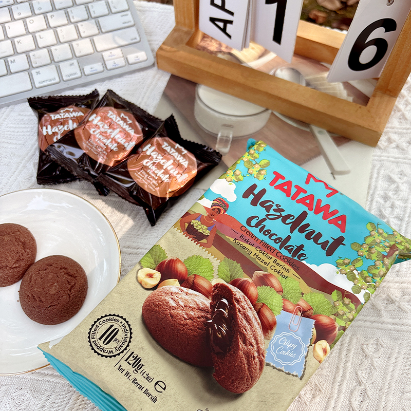 马来西亚进口TATAWA塔塔瓦巧克力味夹心曲奇饼干独立小包装巴旦木